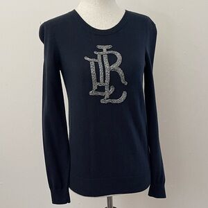 Lauren Ralph Lauren Beaded Logo Sweater XS Navy Cotton Blend
